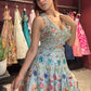 Powder Blue Floral Embroidered Lehenga with Mirror Work & Net Dupatta
