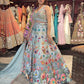 Powder Blue Floral Embroidered Lehenga with Mirror Work & Net Dupatta