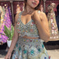 Powder Blue Floral Embroidered Lehenga with Mirror Work & Net Dupatta
