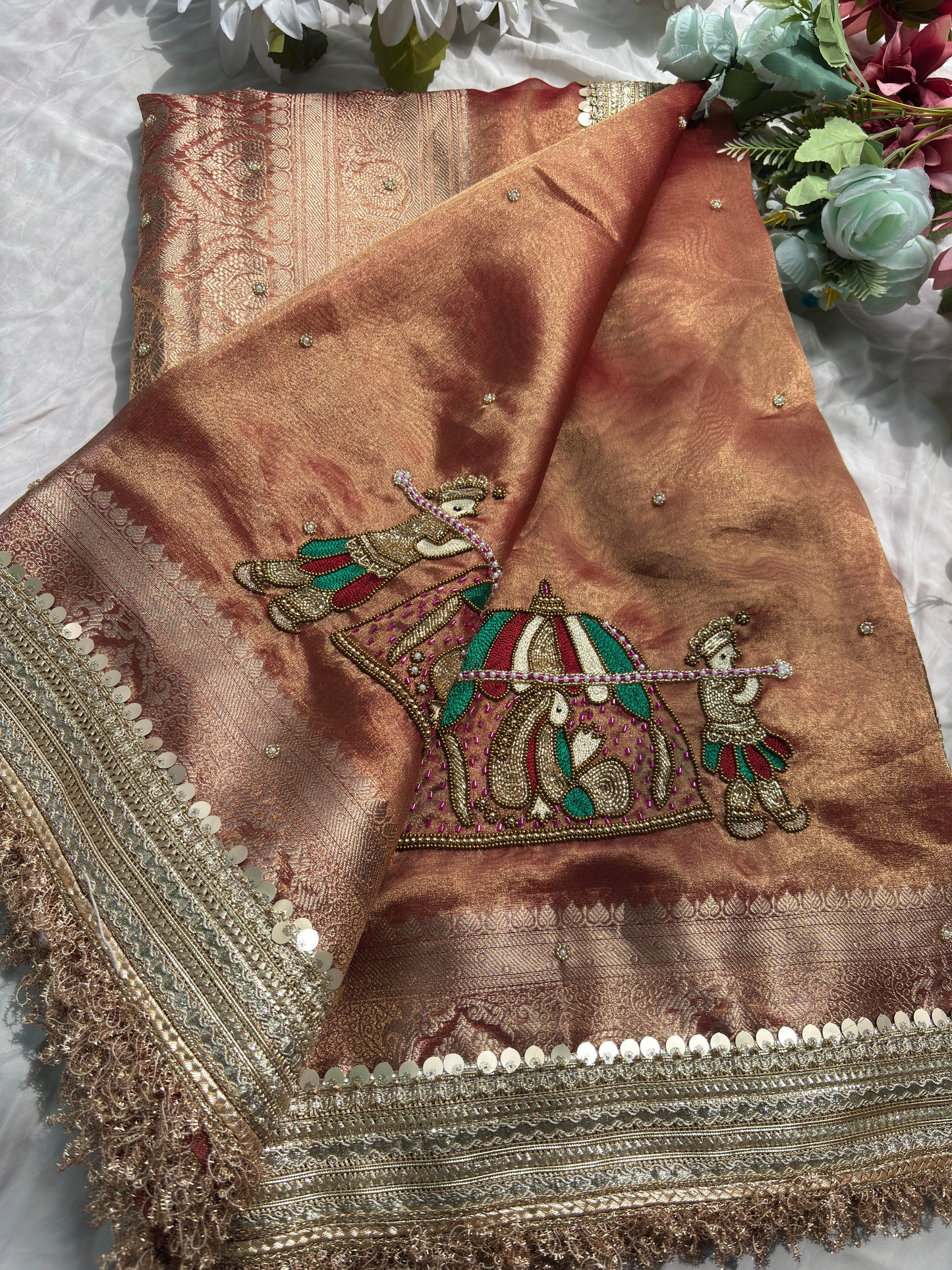Grand Saree with Handcrafted Royal Elephant Zardozi & Bead Embroidery