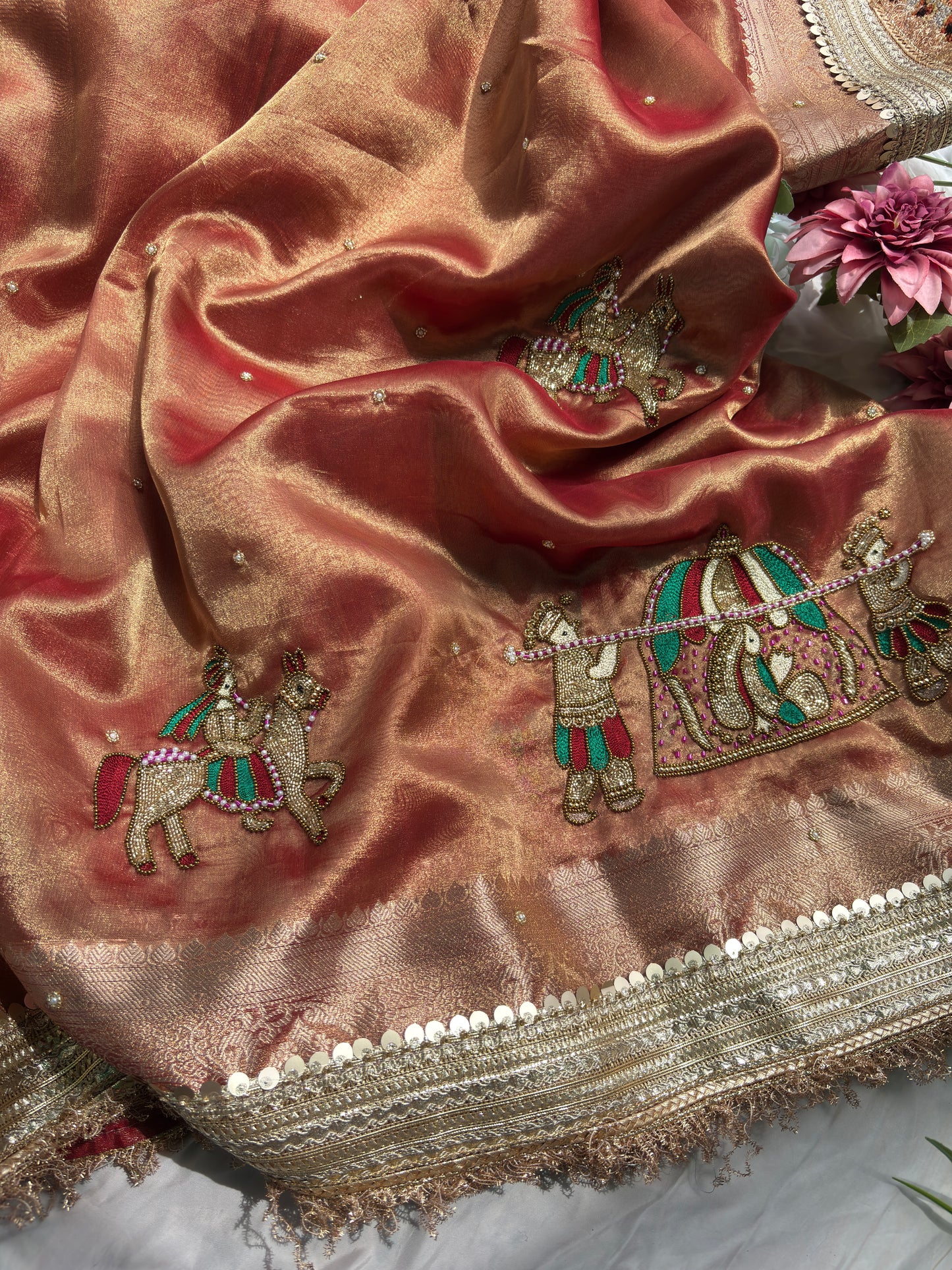 Grand Saree with Handcrafted Royal Elephant Zardozi & Bead Embroidery