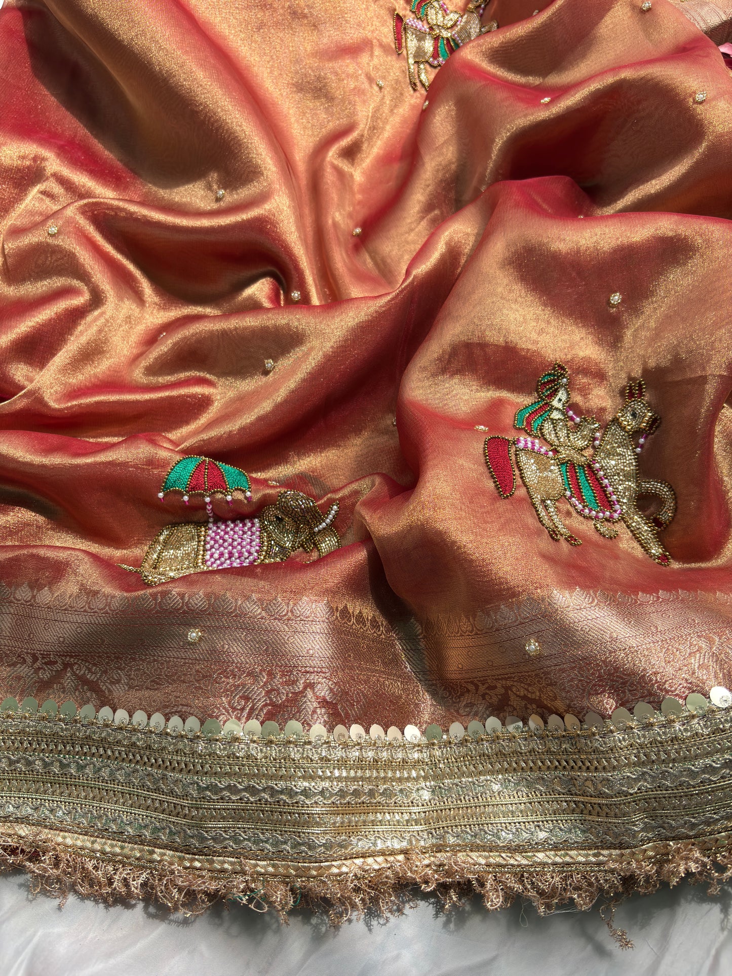Grand Saree with Handcrafted Royal Elephant Zardozi & Bead Embroidery