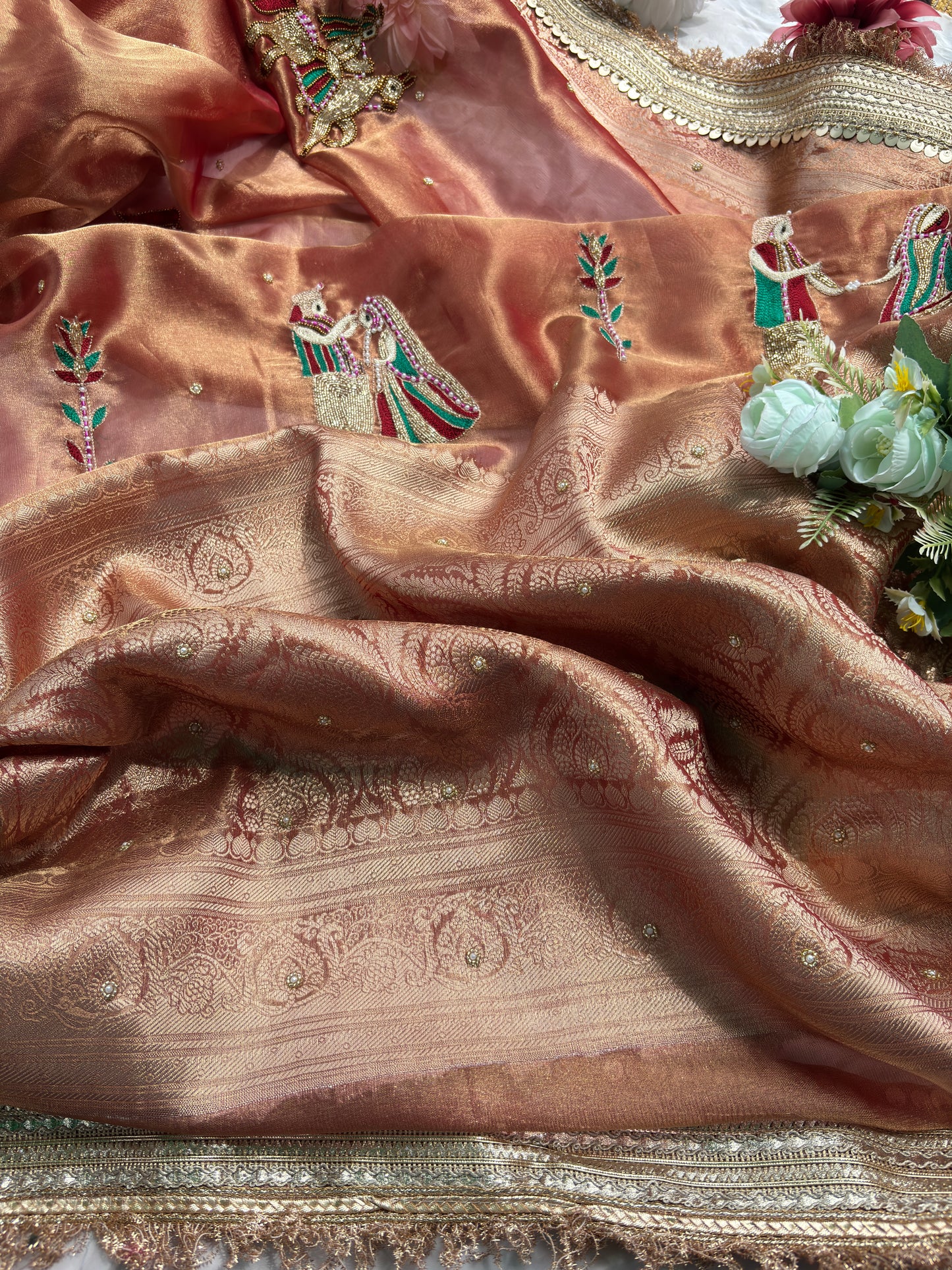 Grand Saree with Handcrafted Royal Elephant Zardozi & Bead Embroidery