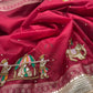 Red Saree with Handcrafted Royal Elephant Zardozi & Bead Embroidery