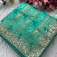 Teal Green Patola Silk Saree with Gota Patti Floral Embroidery & Pearl Work