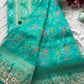 Teal Green Patola Silk Saree with Gota Patti Floral Embroidery & Pearl Work