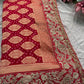 Saree with Heavy Zardozi Peacock & Floral Embroidery Border | Gold Zari Boota Weave