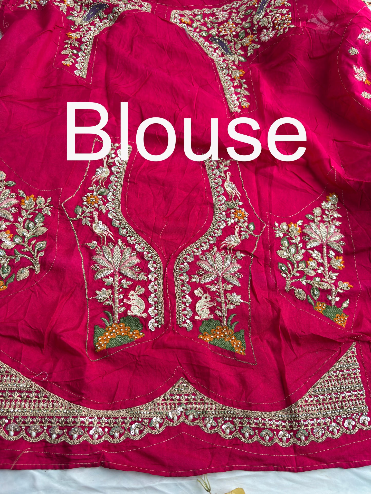 Saree with Heavy Multicolour Zardozi Floral & Fauna Embroidery | Pearl & Sequin Border