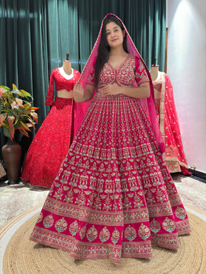 Grand Bridal Lehenga Gold Embroidery and Opulent Motif Work