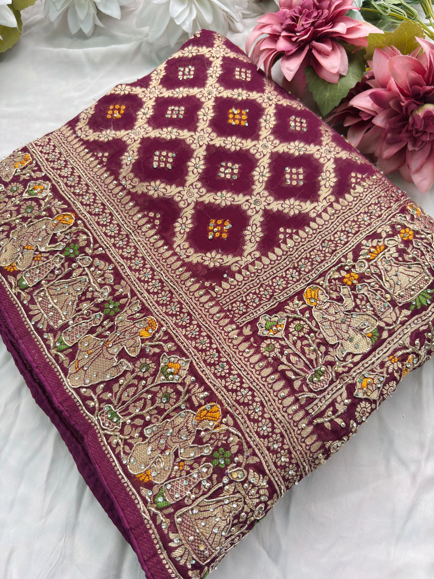 Saree with All-Over Shikargah Elephant & Royal Figurine Meenakari Weave