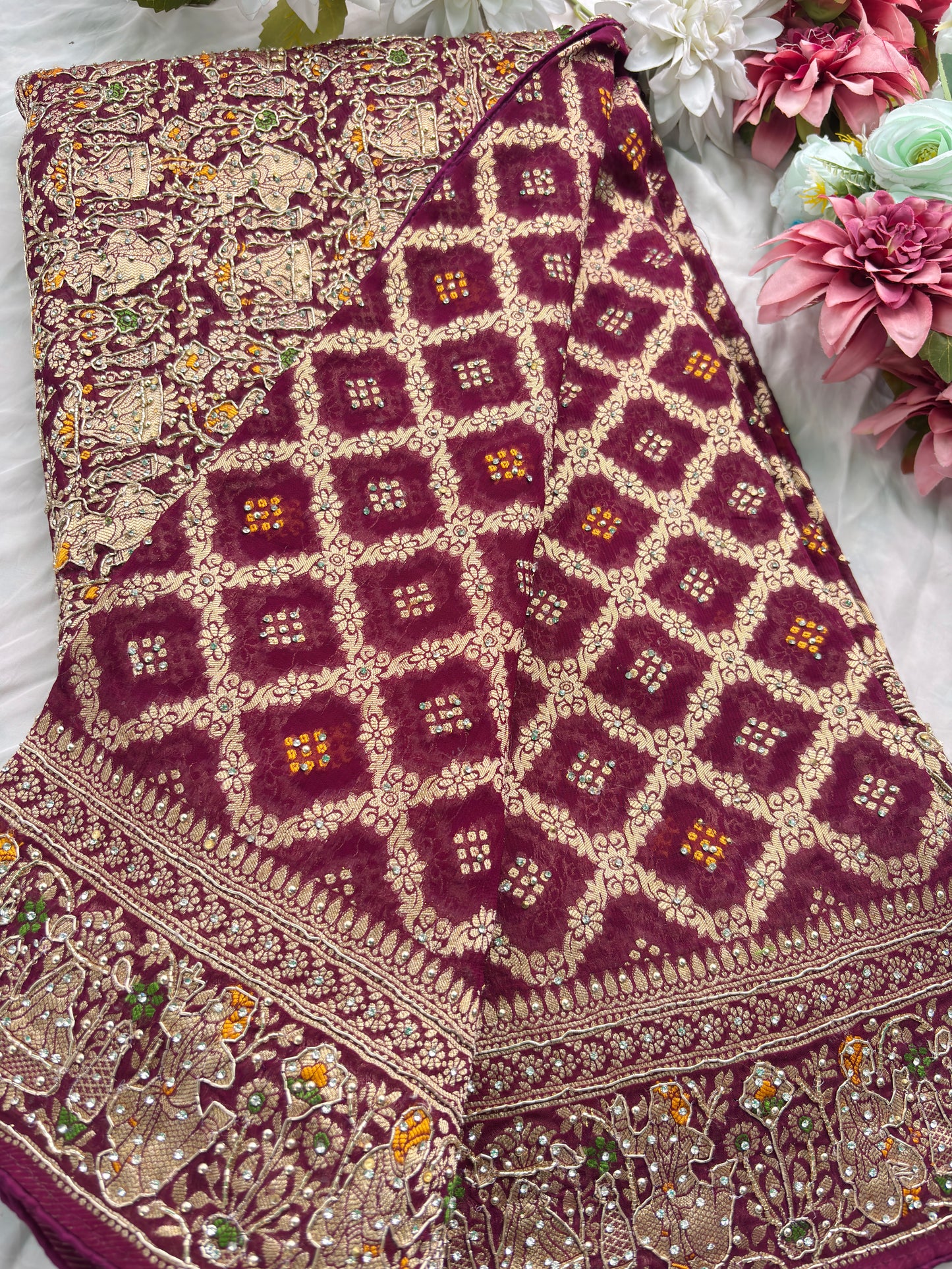 Saree with All-Over Shikargah Elephant & Royal Figurine Meenakari Weave