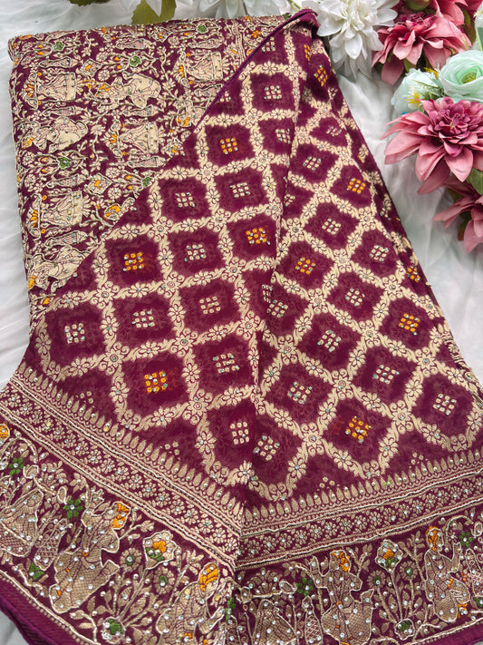 Saree with All-Over Shikargah Elephant & Royal Figurine Meenakari Weave
