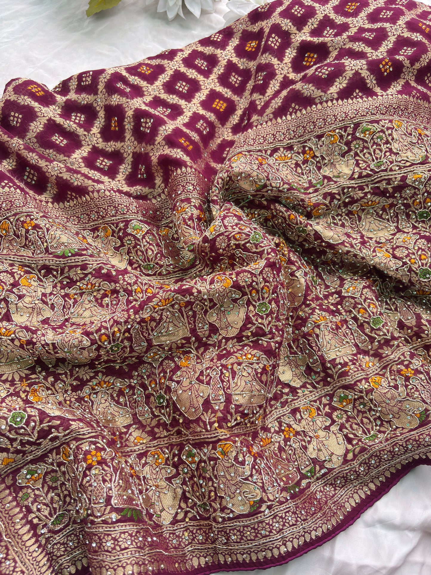 Saree with All-Over Shikargah Elephant & Royal Figurine Meenakari Weave