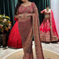 Maroon Printed Saree with Antique Zari Border & Matching Blouse