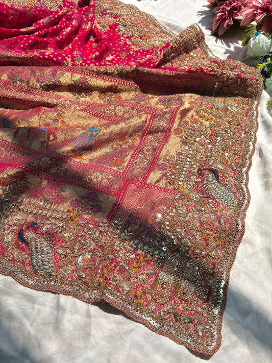 Royal Rani Grand Saree with Heavy Zari Work & Embroidered Border