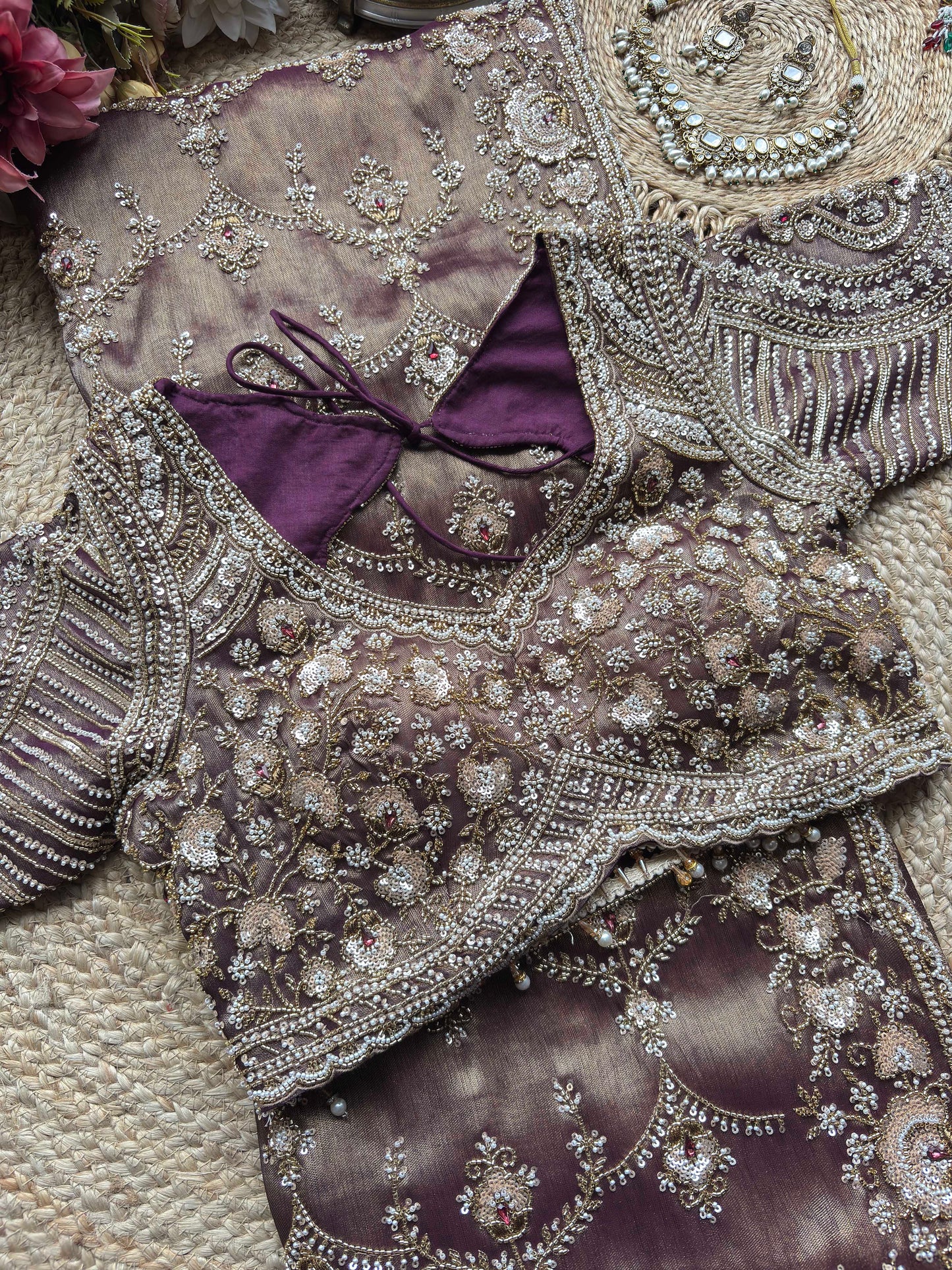 Designer Readymade Saree Blouse with Heavy Pearl & Sequin Embroidery