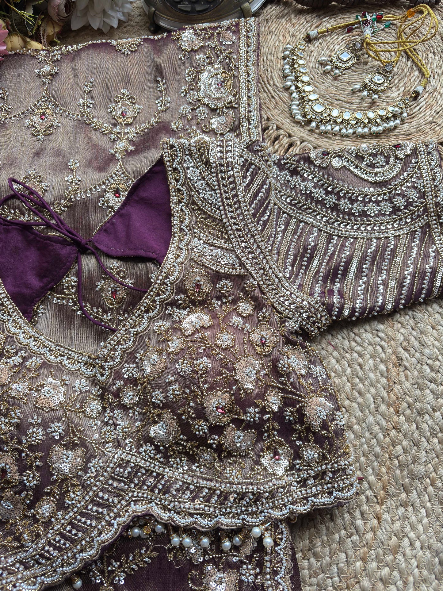 Designer Readymade Saree Blouse with Heavy Pearl & Sequin Embroidery