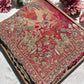 Designer Red Saree with Heavy Embroidered Peacock Border