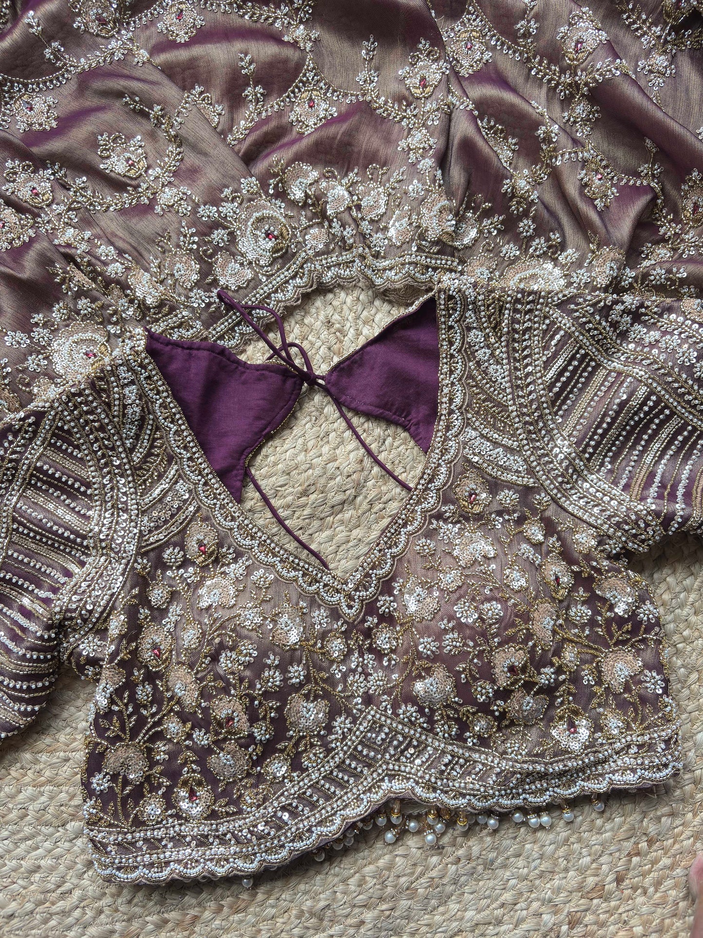 Designer Readymade Saree Blouse with Heavy Pearl & Sequin Embroidery