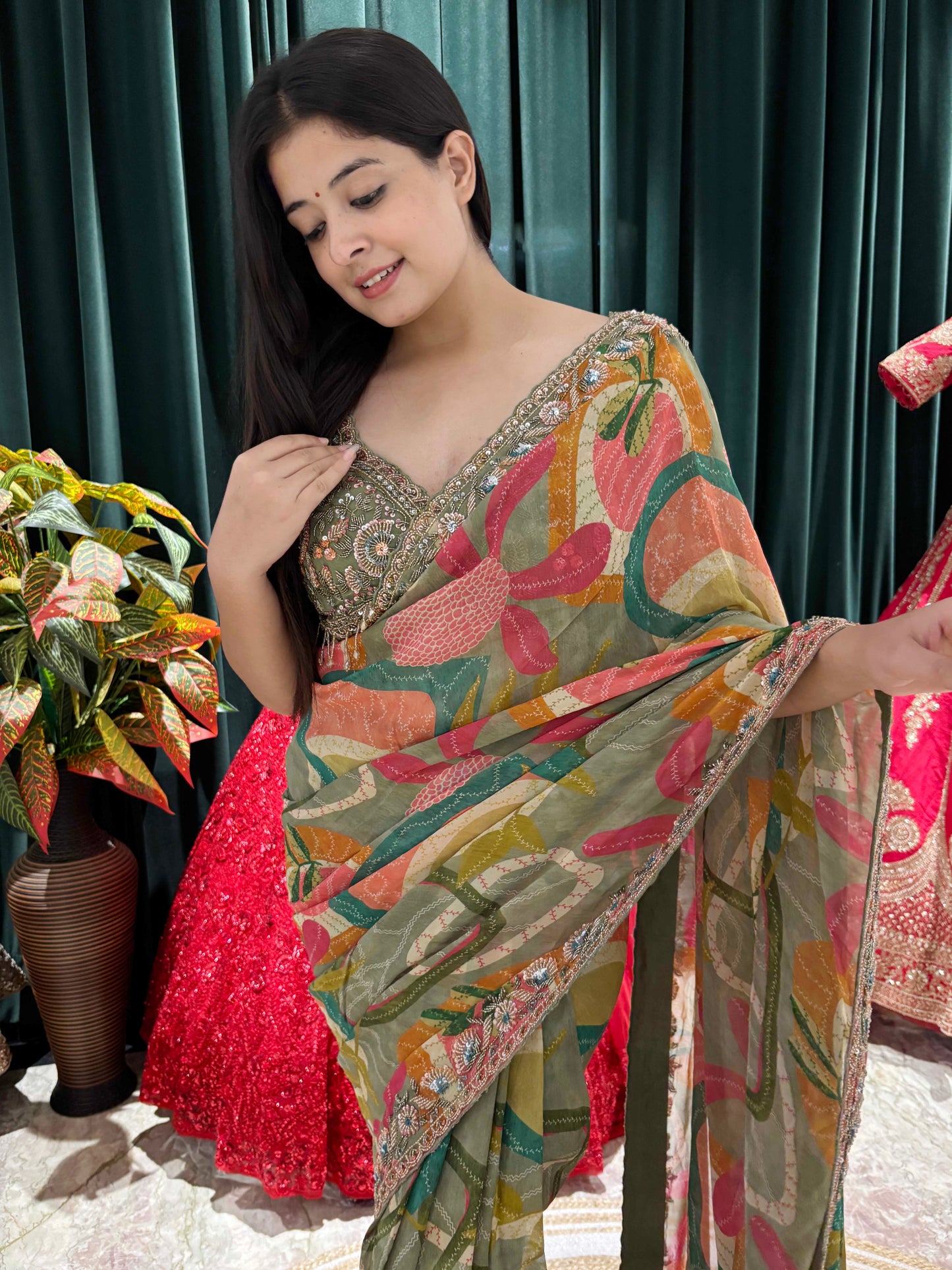 Regal Floral Embroidered Saree With Ornate Border Detailing