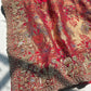 Designer Red Saree with Heavy Embroidered Peacock Border