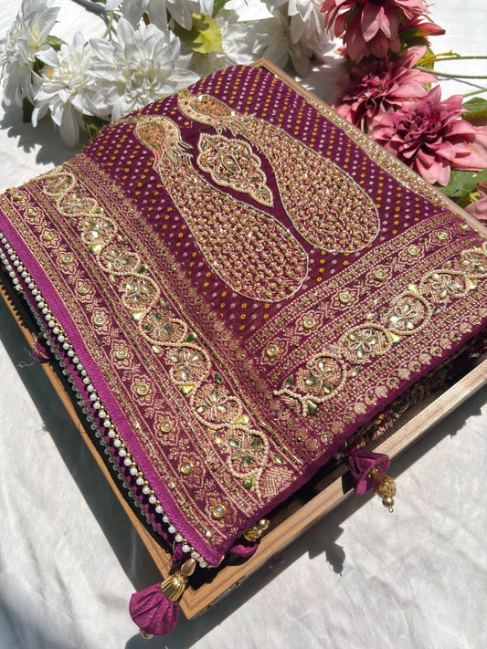 Elegant Wine Saree with Zari Work & Designer Border