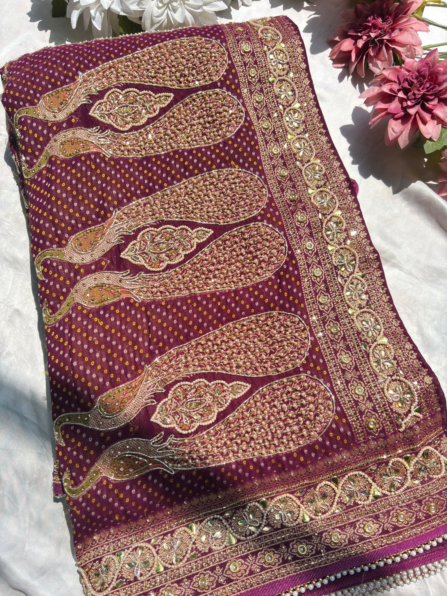 Elegant Wine Saree with Zari Work & Designer Border