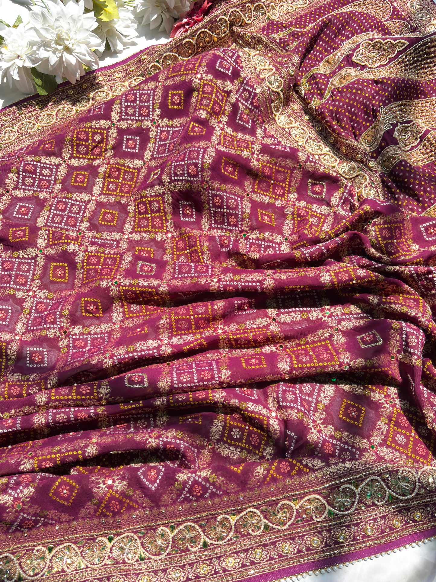 Elegant Wine Saree with Zari Work & Designer Border