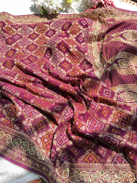 Elegant Wine Saree with Zari Work & Designer Border