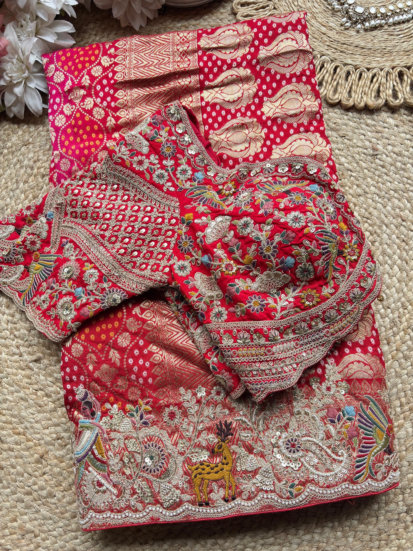 Designer Readymade Saree Blouse with Banarasi Silk Saree