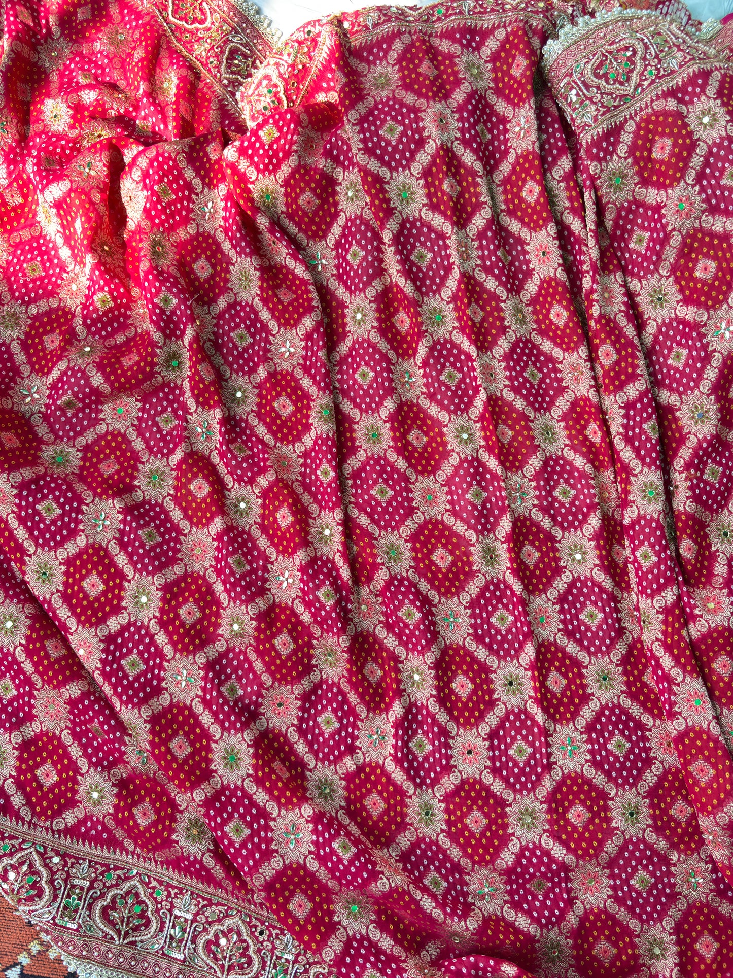 Bridal Red Dseigner Saree with Heavy Embroidery & Pearl Border