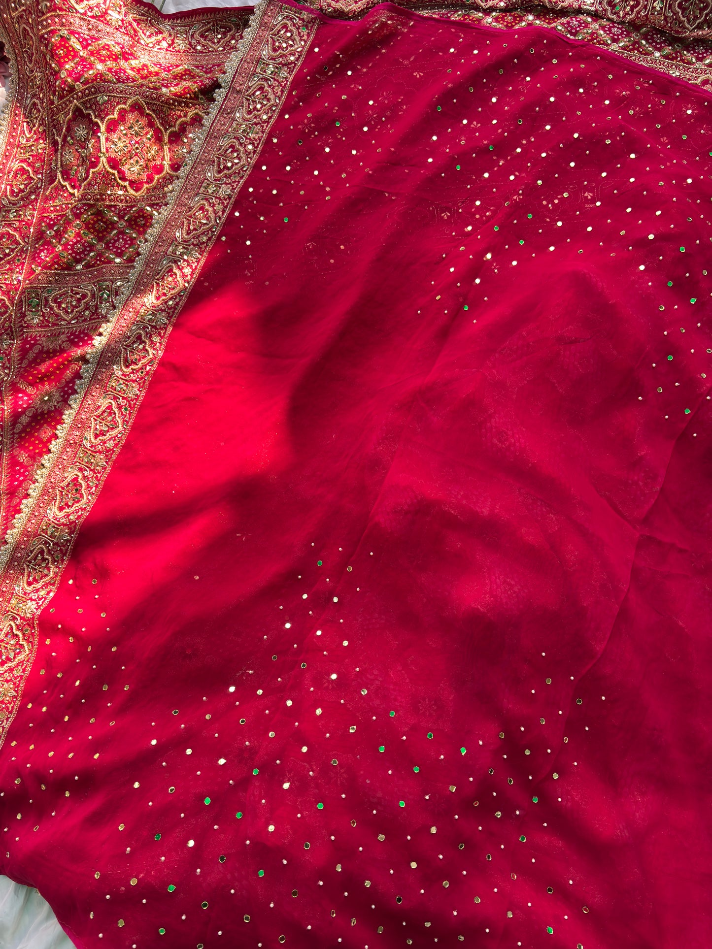 Bridal Red Dseigner Saree with Heavy Embroidery & Pearl Border