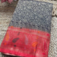 Navy Blue Banarasi Kanchipuram Silk Saree with Green Zari Border