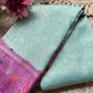 Sky Blue Banarasi Kanchipuram Silk Saree with Green Zari Border
