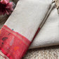 Ivory Banarasi Kanchipuram Silk Saree with Green Zari Border