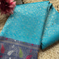 Turquoise Banarasi Kanchipuram Silk Saree with Green Zari Border
