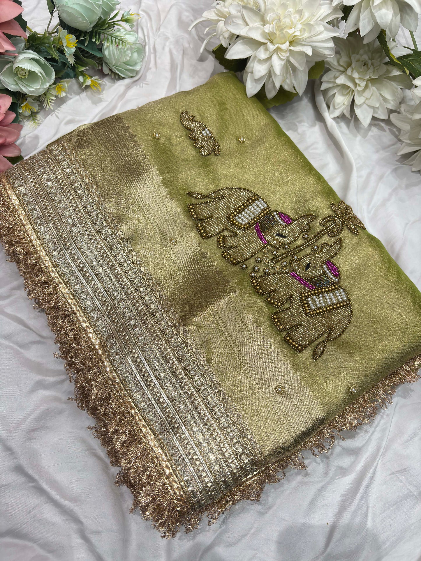 Green Colour Gajraj Maharani Saree With zari border