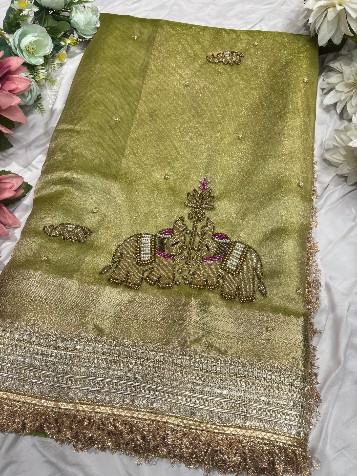 Green Colour Gajraj Maharani Saree With zari border