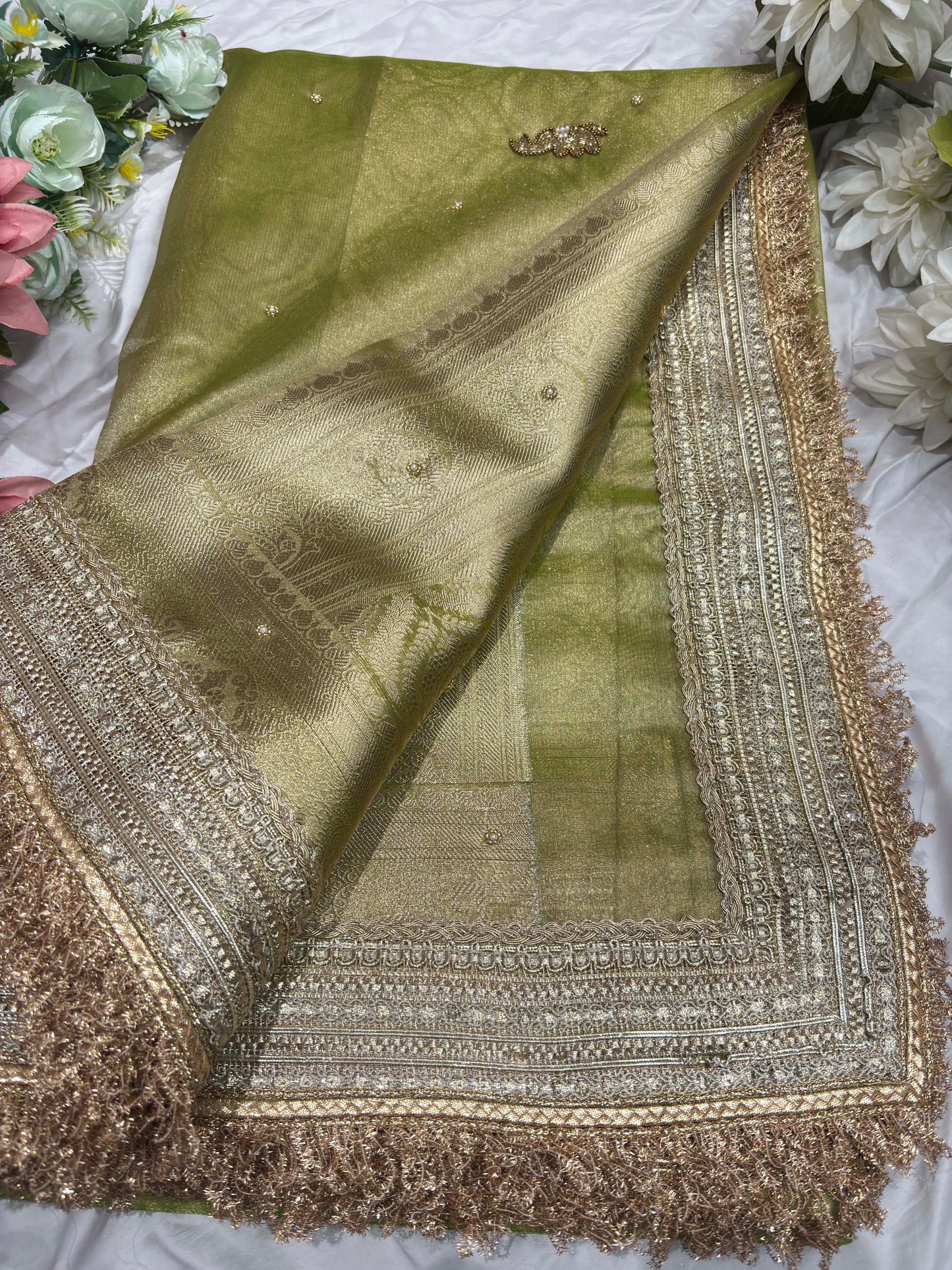 Green Colour Gajraj Maharani Saree With zari border