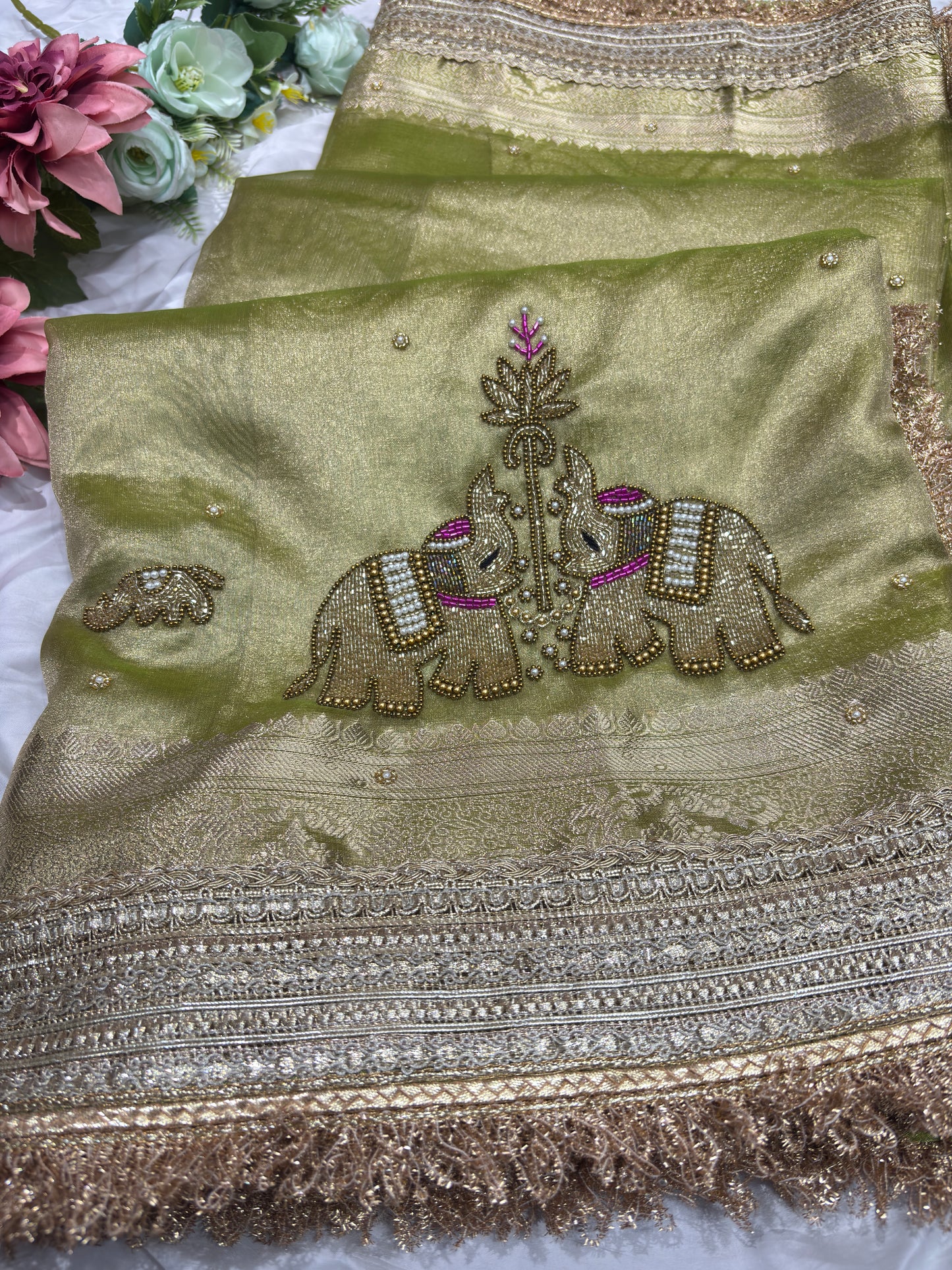 Green Colour Gajraj Maharani Saree With zari border