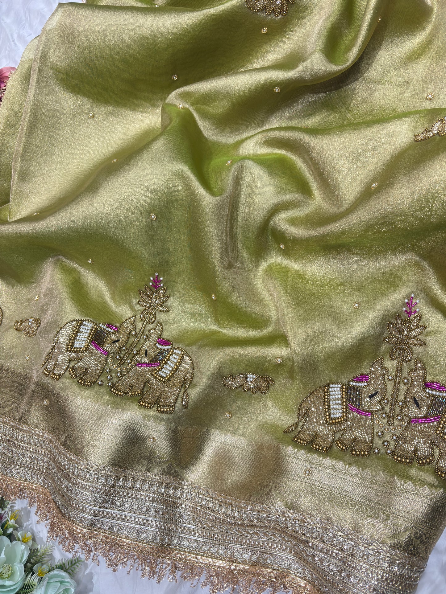 Green Colour Gajraj Maharani Saree With zari border