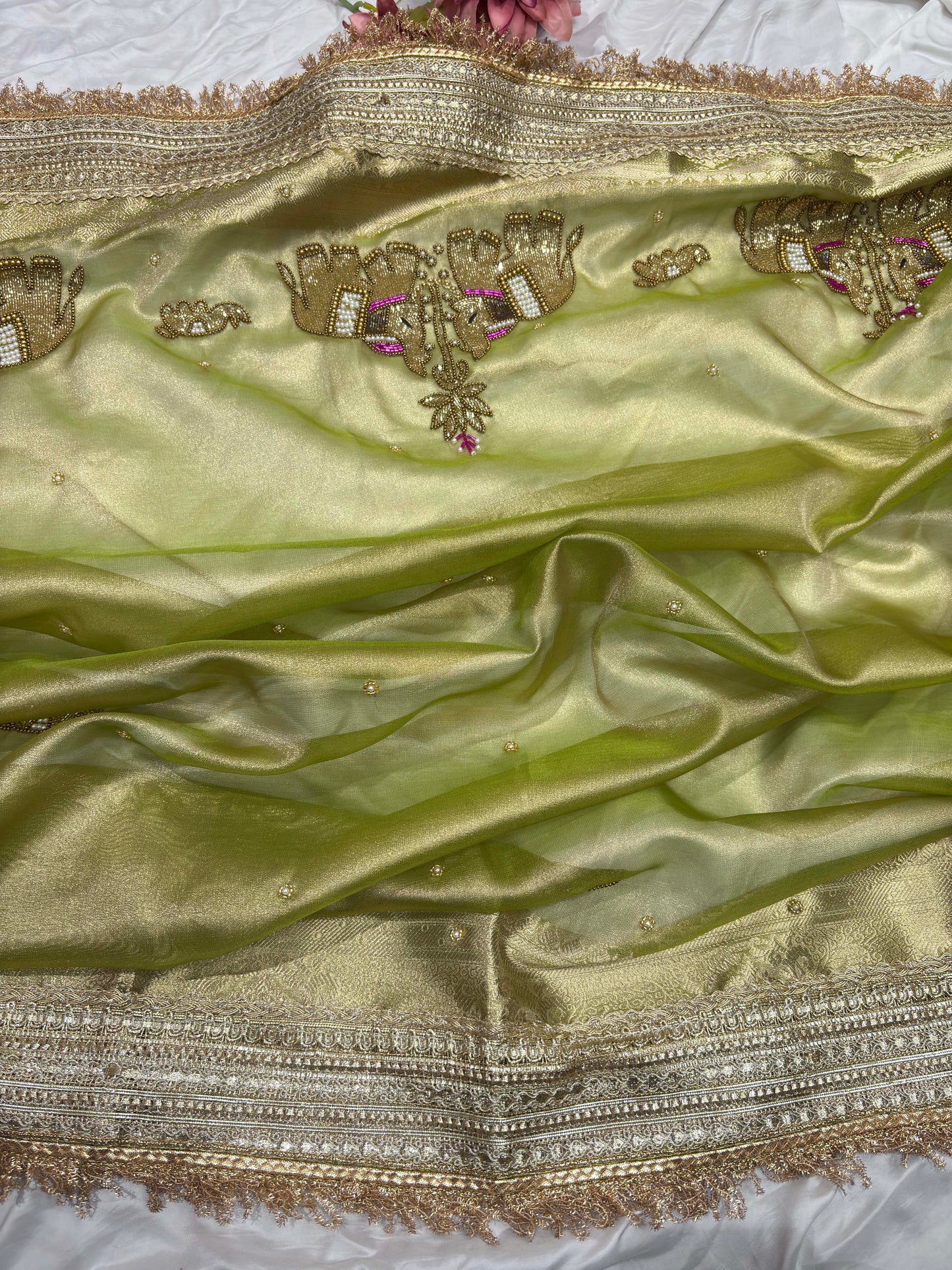 Green Colour Gajraj Maharani Saree With zari border