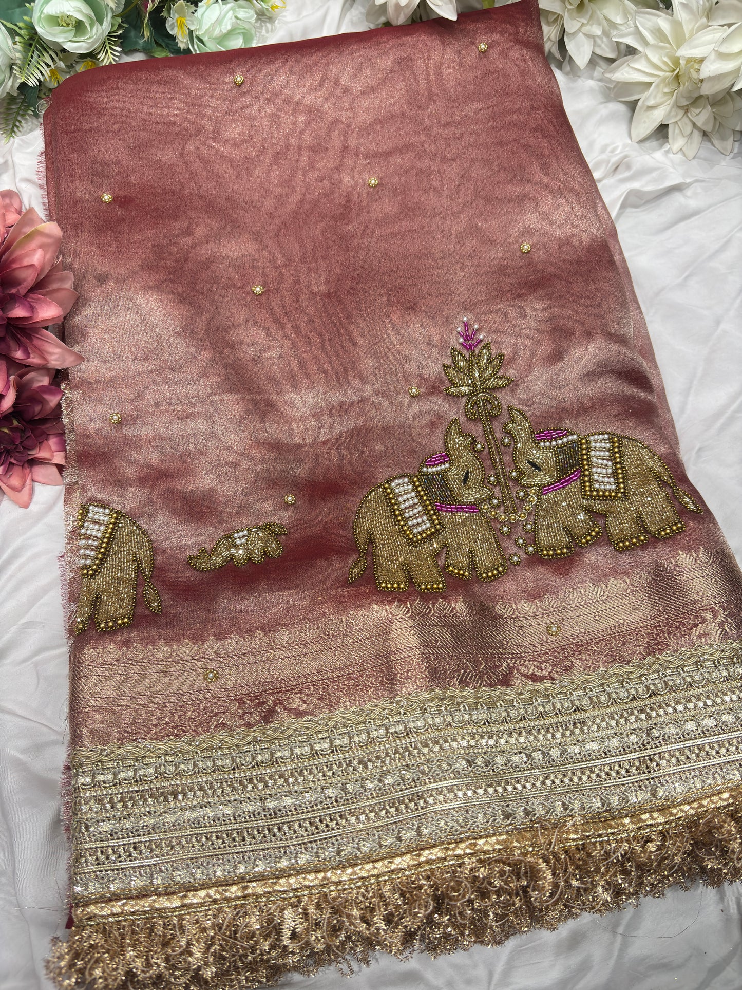 Rustic Pink Gajraj Maharani Saree With zari border