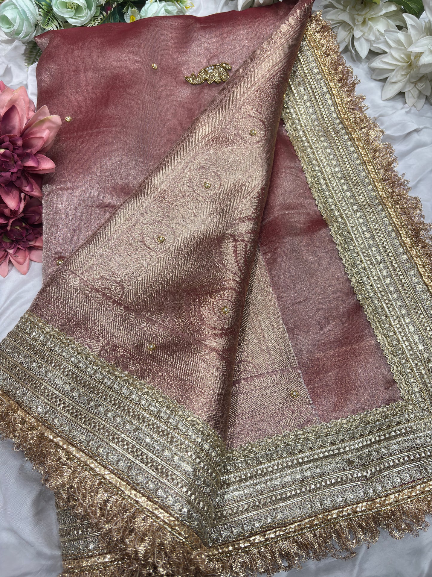 Rustic Pink Gajraj Maharani Saree With zari border