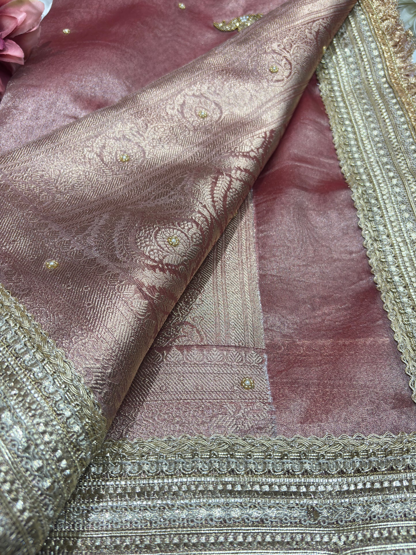Rustic Pink Gajraj Maharani Saree With zari border