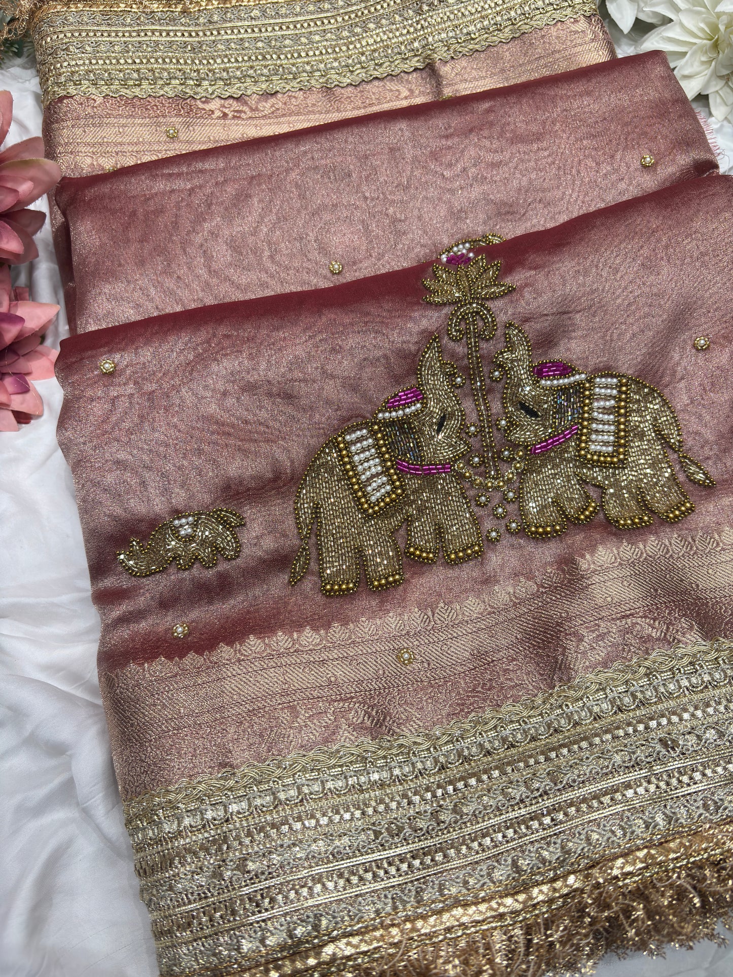 Rustic Pink Gajraj Maharani Saree With zari border
