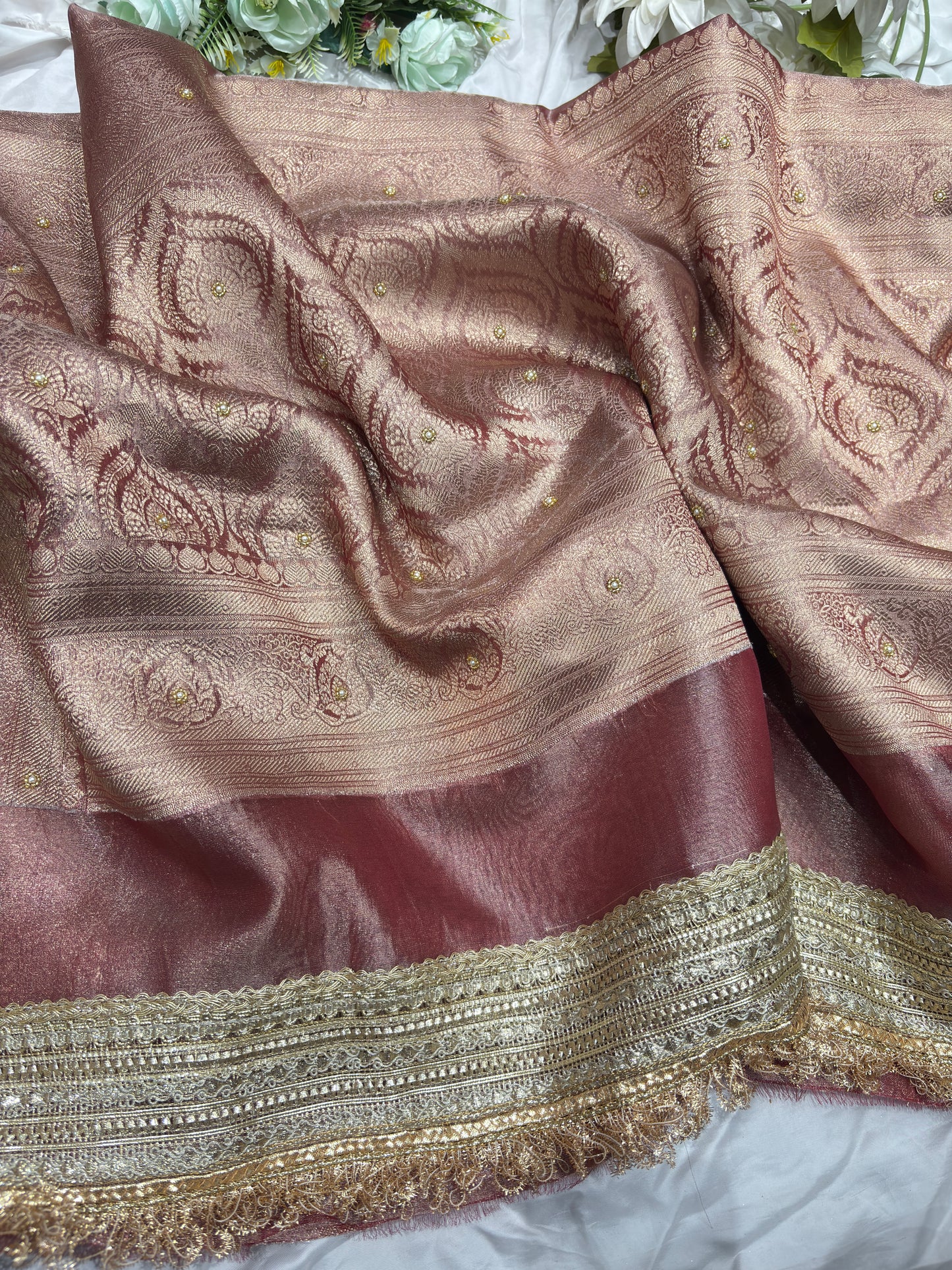 Rustic Pink Gajraj Maharani Saree With zari border
