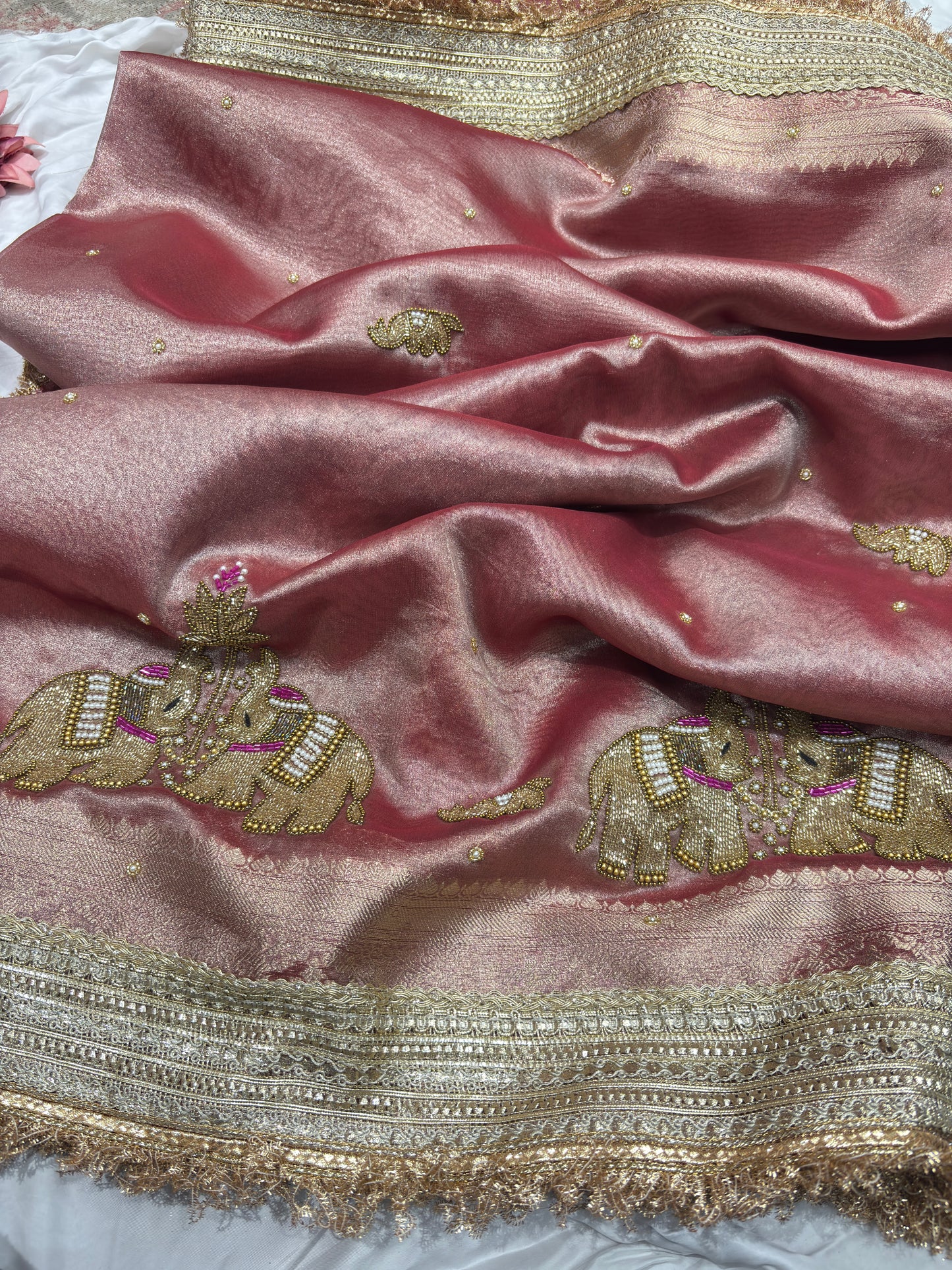Rustic Pink Gajraj Maharani Saree With zari border