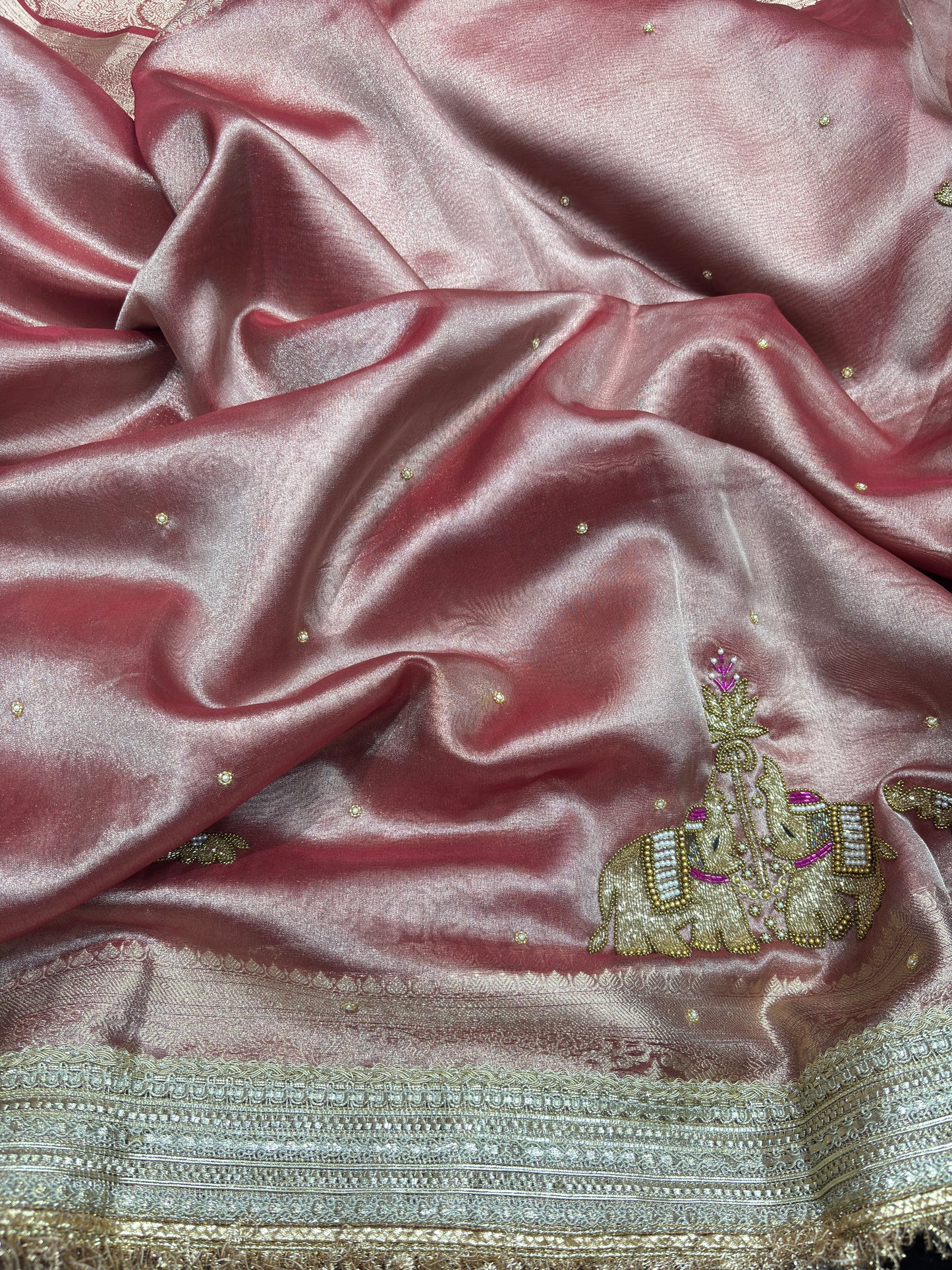 Rustic Pink Gajraj Maharani Saree With zari border