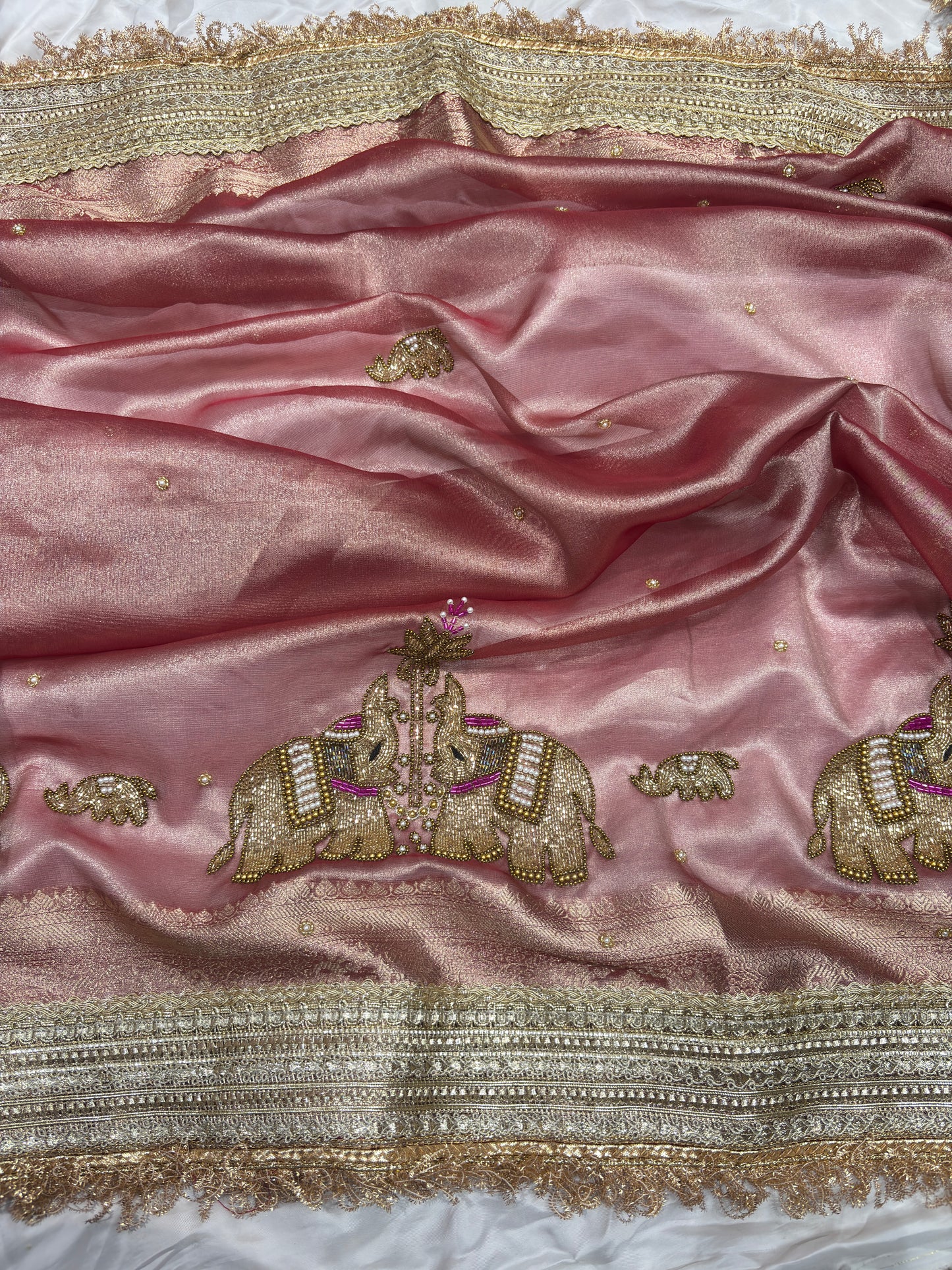 Rustic Pink Gajraj Maharani Saree With zari border